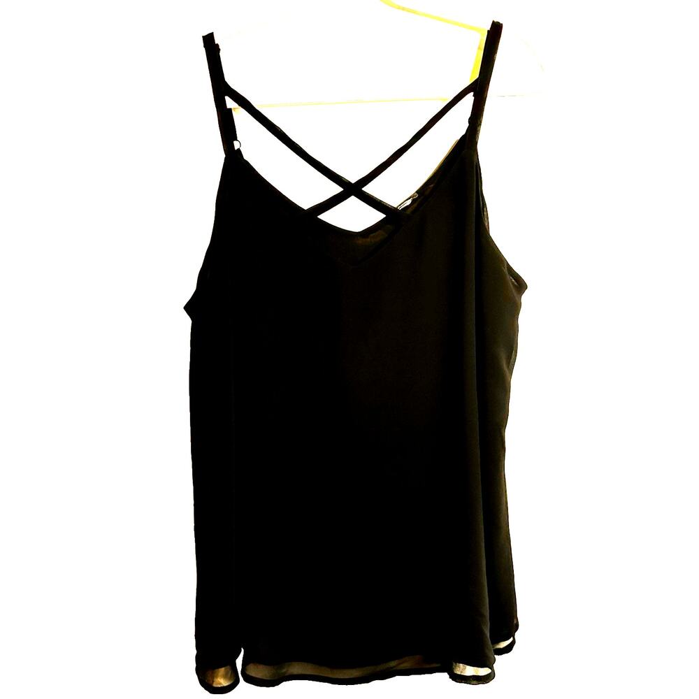 TORRID Double Layer Chiffon Swing Cami Black Crisscross Strap Sz 1 14/16 1X